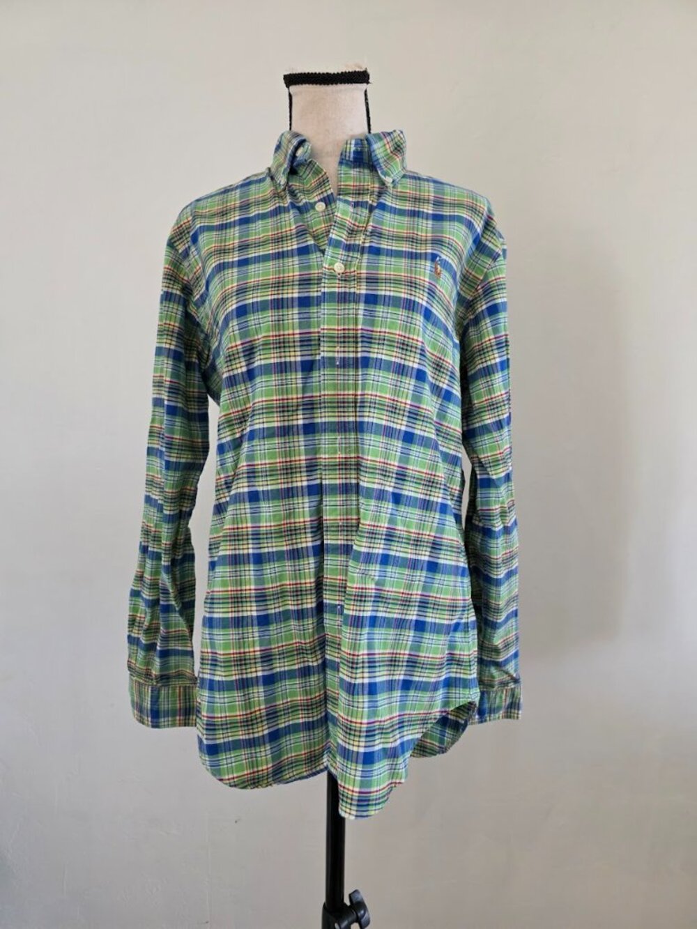 Polo Ralph Lauren Men Small Plaid Button Down Shirt Green Blue Multi EUC